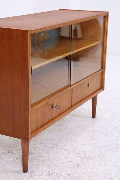 Vintage Kommode mit Glasschiebetüren | Mid Century Vitrine | 60er Jahre