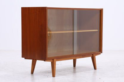 Vintage Nussbaum Vitrine | Mid Century Kommode mit Glasschiebetüren | 60er Jahre