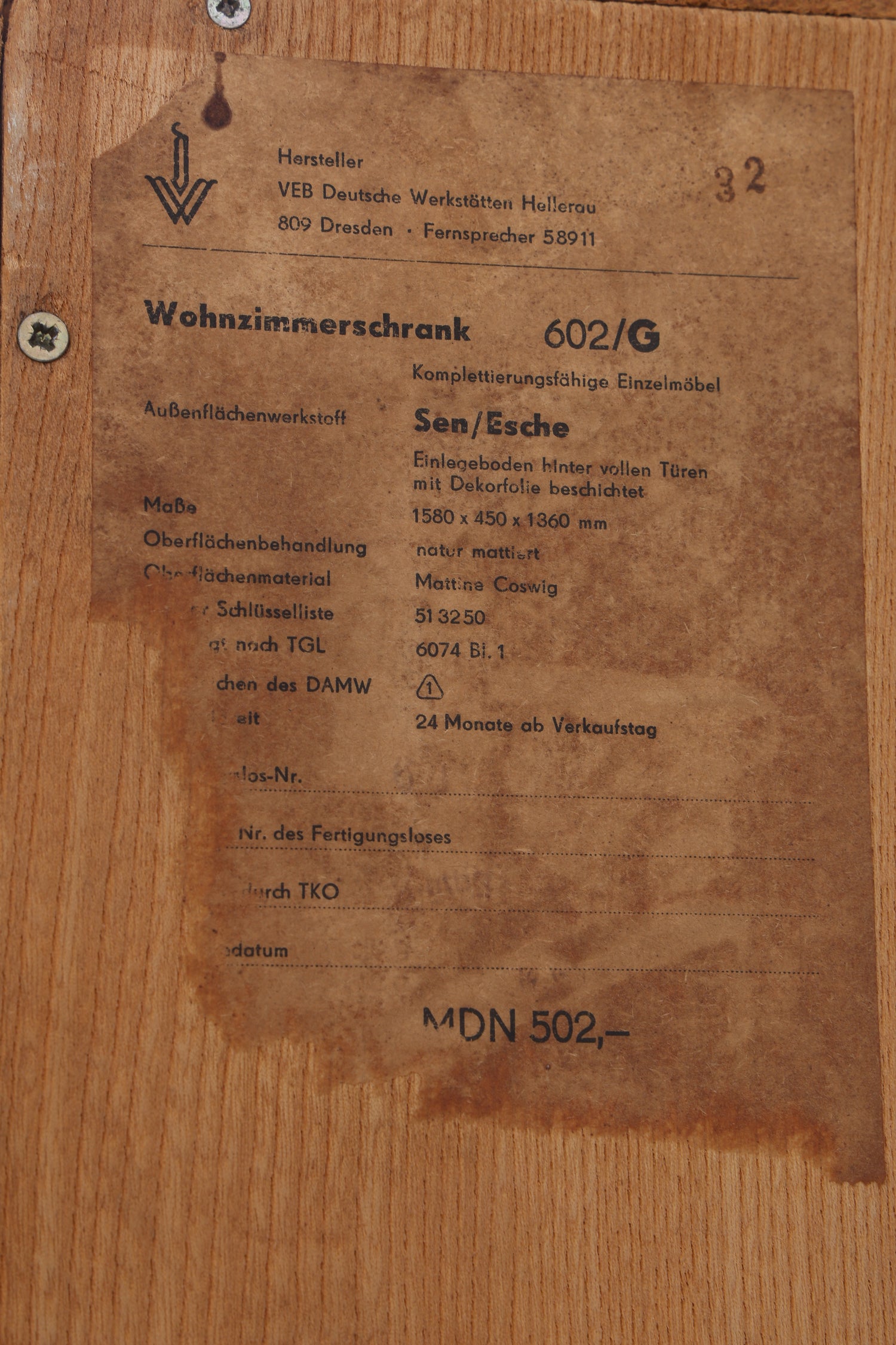 Vintage Highboard 602 von Franz Ehrlich | Hellerau Vitrine | Mid Century Schrank