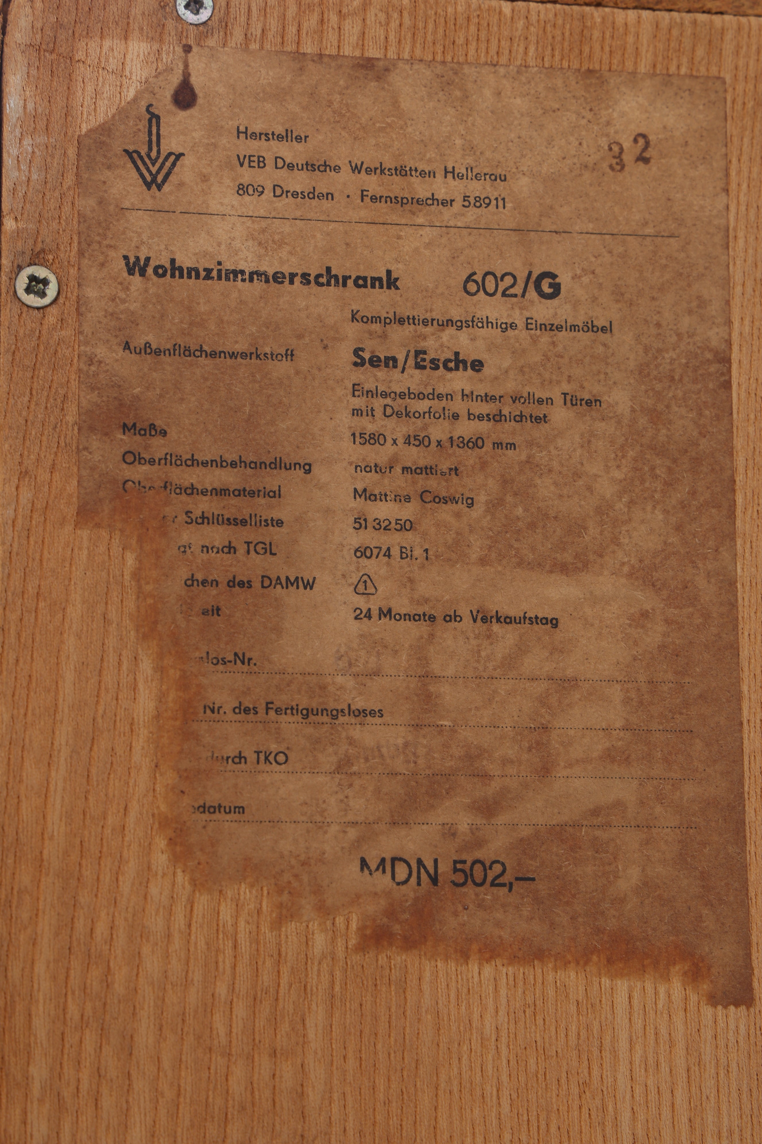 Vintage Highboard 602 von Franz Ehrlich | Hellerau Vitrine | Mid Century Schrank