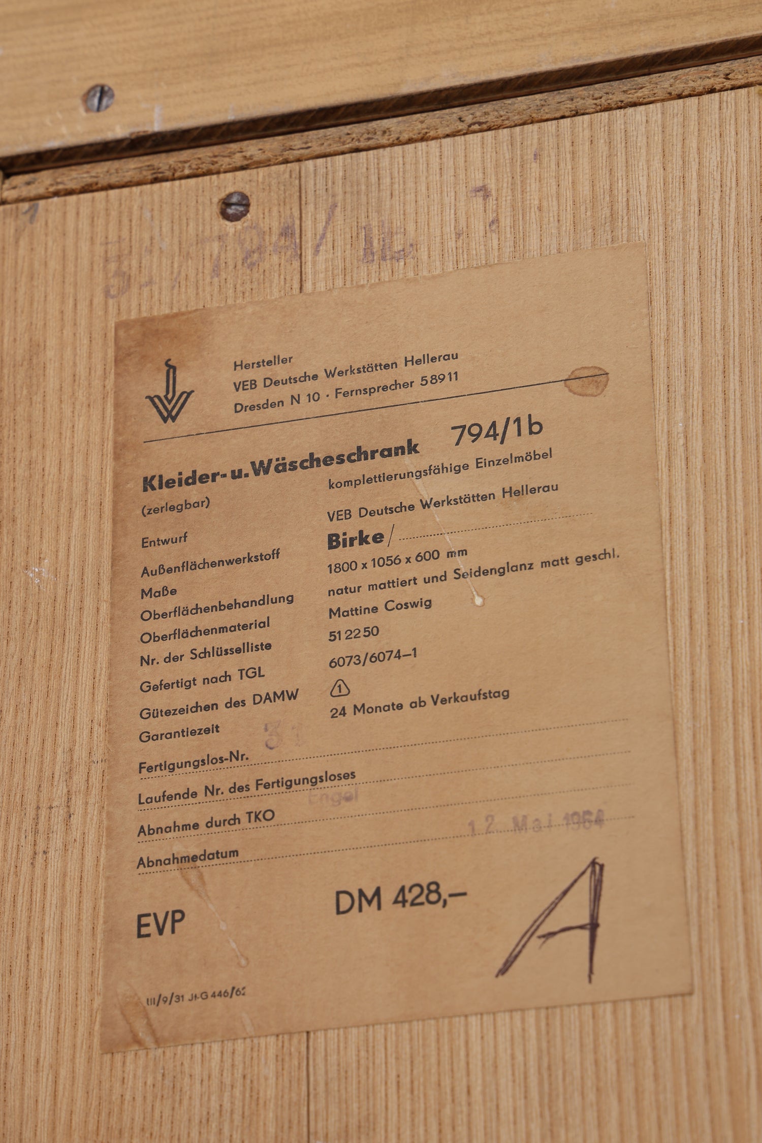 Vintage Hellerau Kleiderschrank | Birke | DDR Design Wäscheschrank | 1964