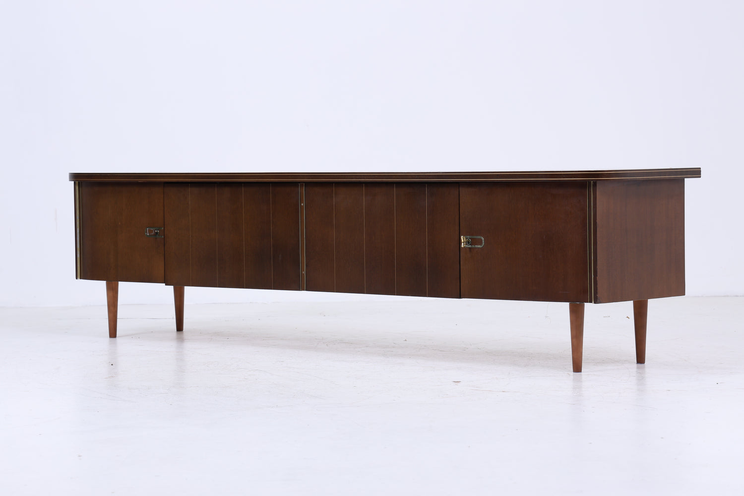 Dunkles Vintage Sideboard 60er Jahre | Mid Century TV Board mit Schubladen &amp; Fächern Kommode Retro Holz Aufbewahrung
