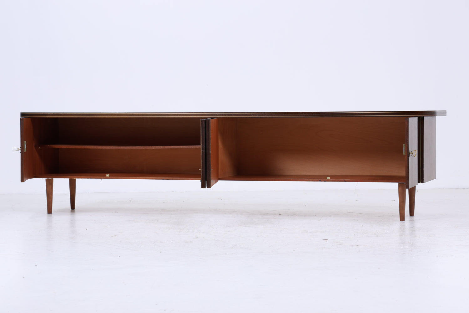 Dunkles Vintage Sideboard 60er Jahre | Mid Century TV Board mit Schubladen &amp; Fächern Kommode Retro Holz Aufbewahrung