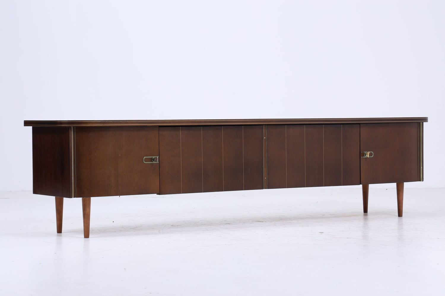 Dunkles Vintage Sideboard 60er Jahre | Mid Century TV Board mit Schubladen &amp; Fächern Kommode Retro Holz Aufbewahrung