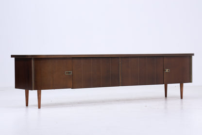 Dunkles Vintage Sideboard 60er Jahre | Mid Century TV Board mit Schubladen &amp; Fächern Kommode Retro Holz Aufbewahrung