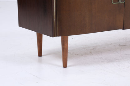 Dunkles Vintage Sideboard 60er Jahre | Mid Century TV Board mit Schubladen &amp; Fächern Kommode Retro Holz Aufbewahrung