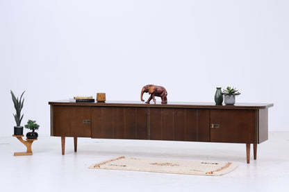 Dunkles Vintage Sideboard 60er Jahre | Mid Century TV Board mit Schubladen &amp; Fächern Kommode Retro Holz Aufbewahrung