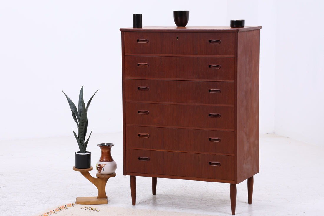 Vintage Teak Kommode | 6 Schubladen | Mid Century Tallboy | 60er Jahre