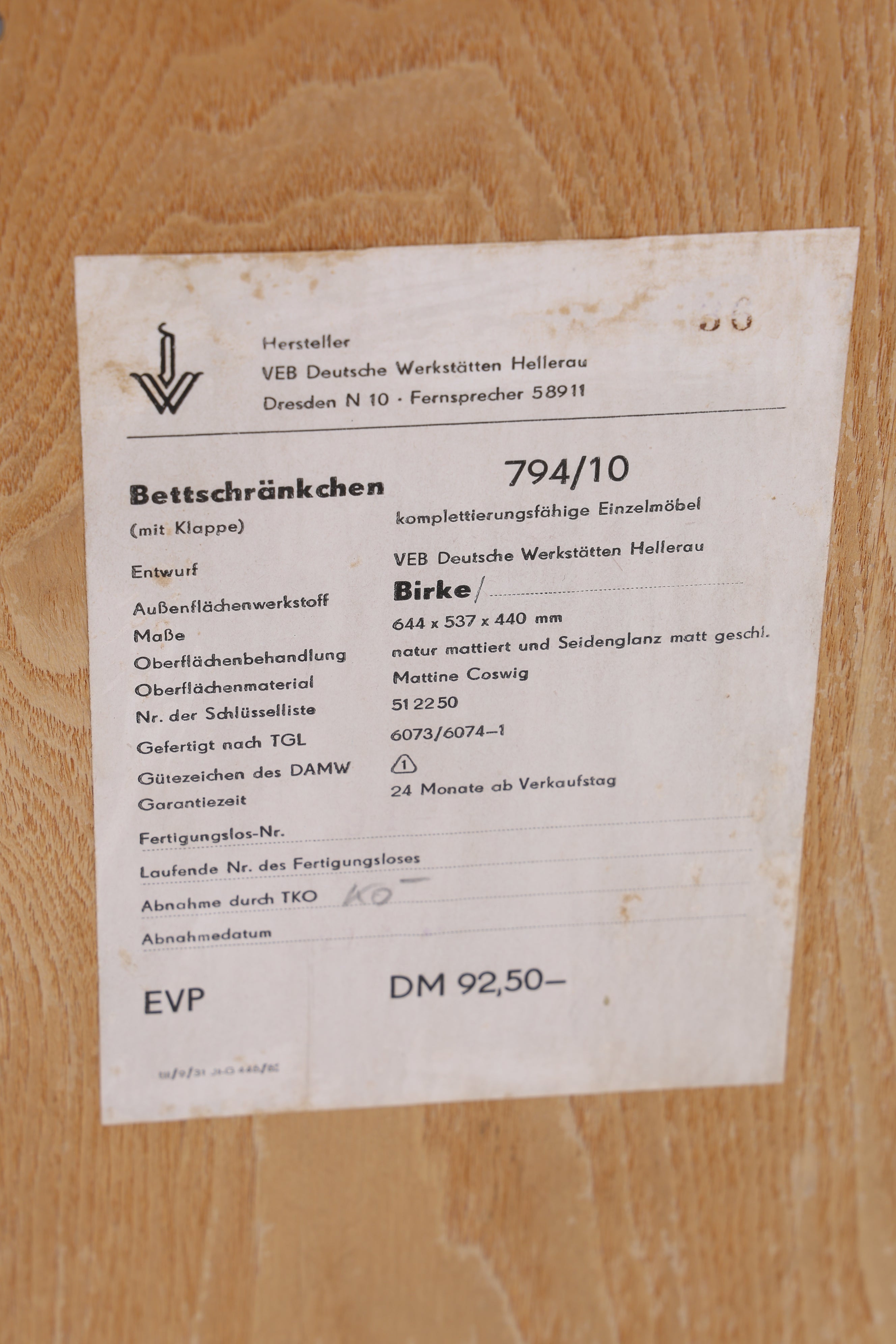 Hellerau Nachttisch | Birke | Vintage | 60er Jahre | DDR Design