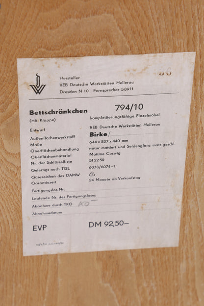 Hellerau Nachttisch | Birke | Vintage | 60er Jahre | DDR Design