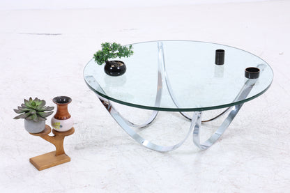 Bacher Couchtisch von Werner Lindner | Vintage Glastisch | Chromgestell | Mid Century Design