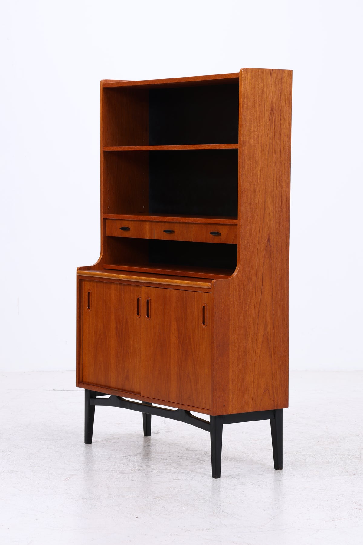 Vintage Teak Regal | Sekretär mit Schreibtisch | Mid Century | 3 Schubladen | 2 Schiebetüren | Vintage Möbel