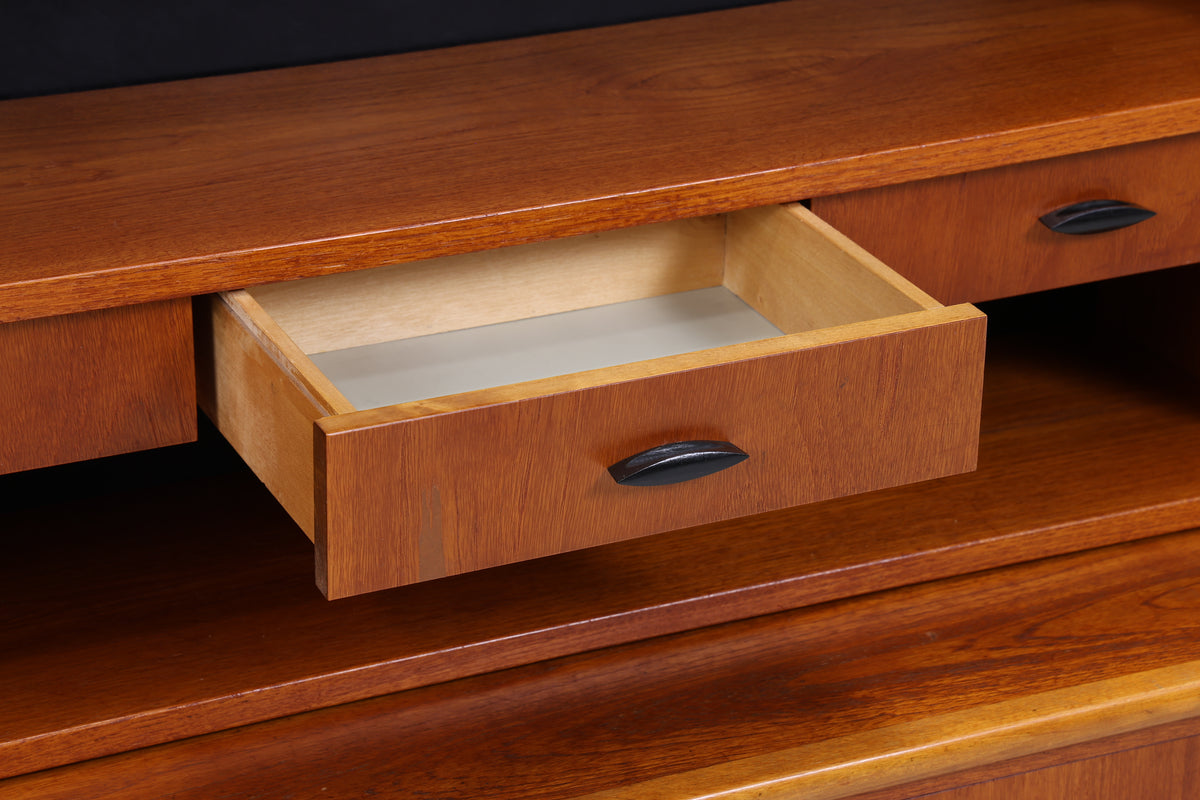 Vintage Teak Regal | Sekretär mit Schreibtisch | Mid Century | 3 Schubladen | 2 Schiebetüren | Vintage Möbel