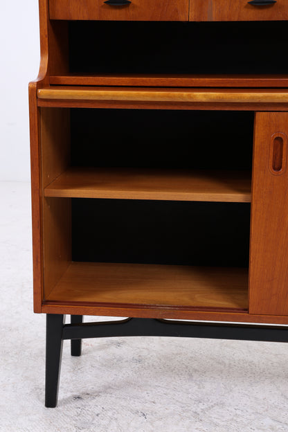 Vintage Teak Regal | Sekretär mit Schreibtisch | Mid Century | 3 Schubladen | 2 Schiebetüren | Vintage Möbel