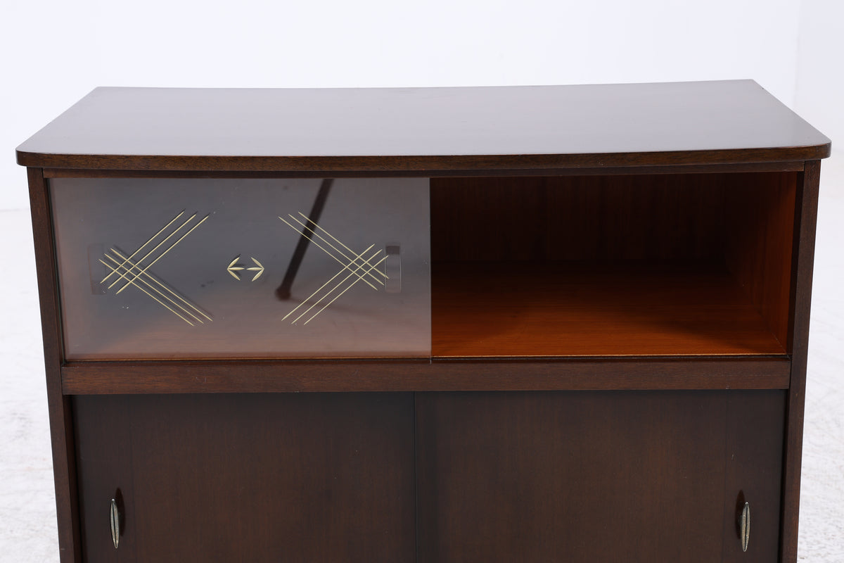 Vintage Kommode | Mid Century | Glasschiebetüren | Stauraumschrank