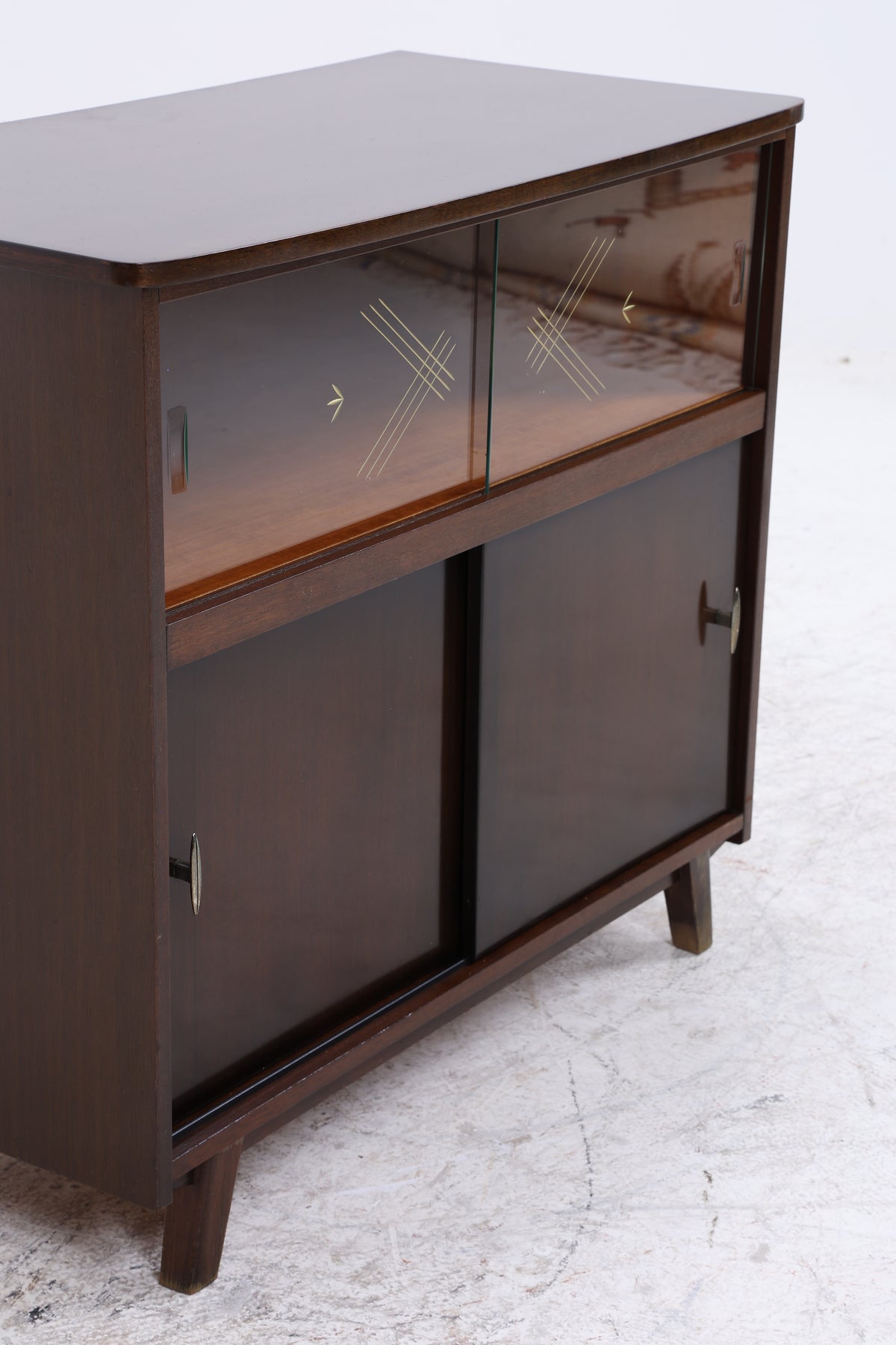 Vintage Kommode | Mid Century | Glasschiebetüren | Stauraumschrank