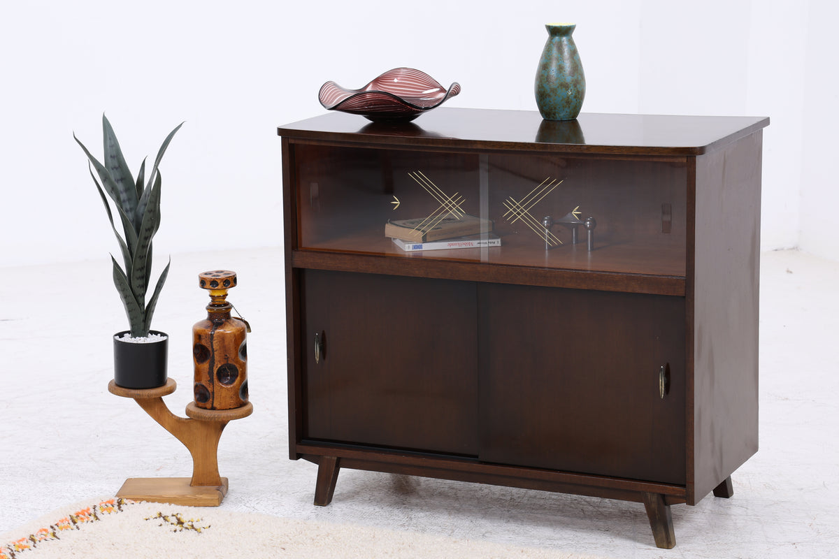 Vintage Kommode | Mid Century | Glasschiebetüren | Stauraumschrank