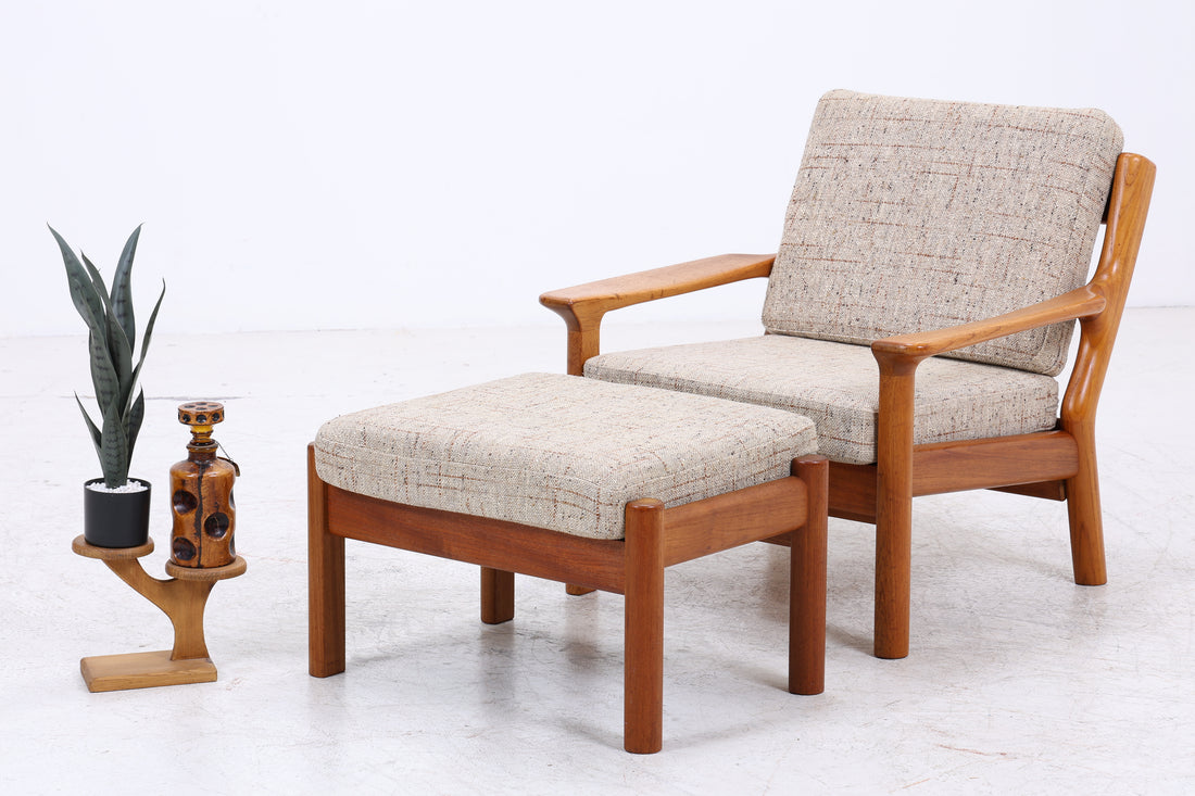 Juul Christensen Sessel | Vintage Teak | Lounge Sessel mit Hocker