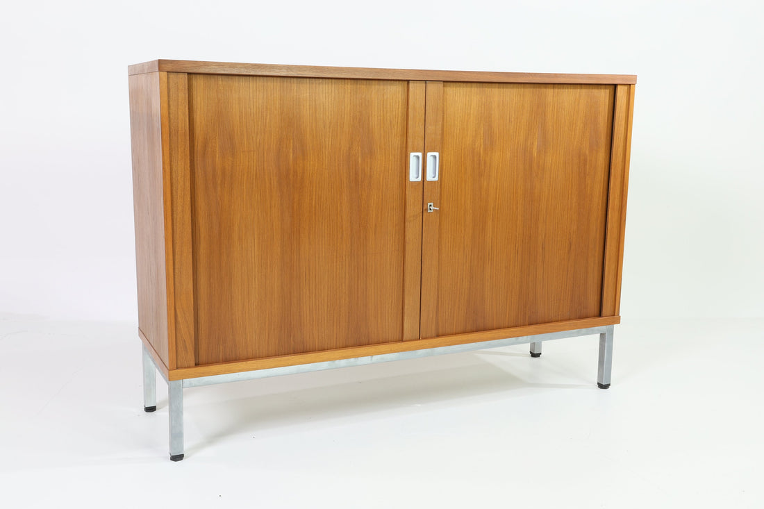 Vintage Aktenschrank 90er Jahre | Mid Century Kommode Schiebetüren Sideboard Rollschrank Büro Schrank Vintage Retro  80er  Holz