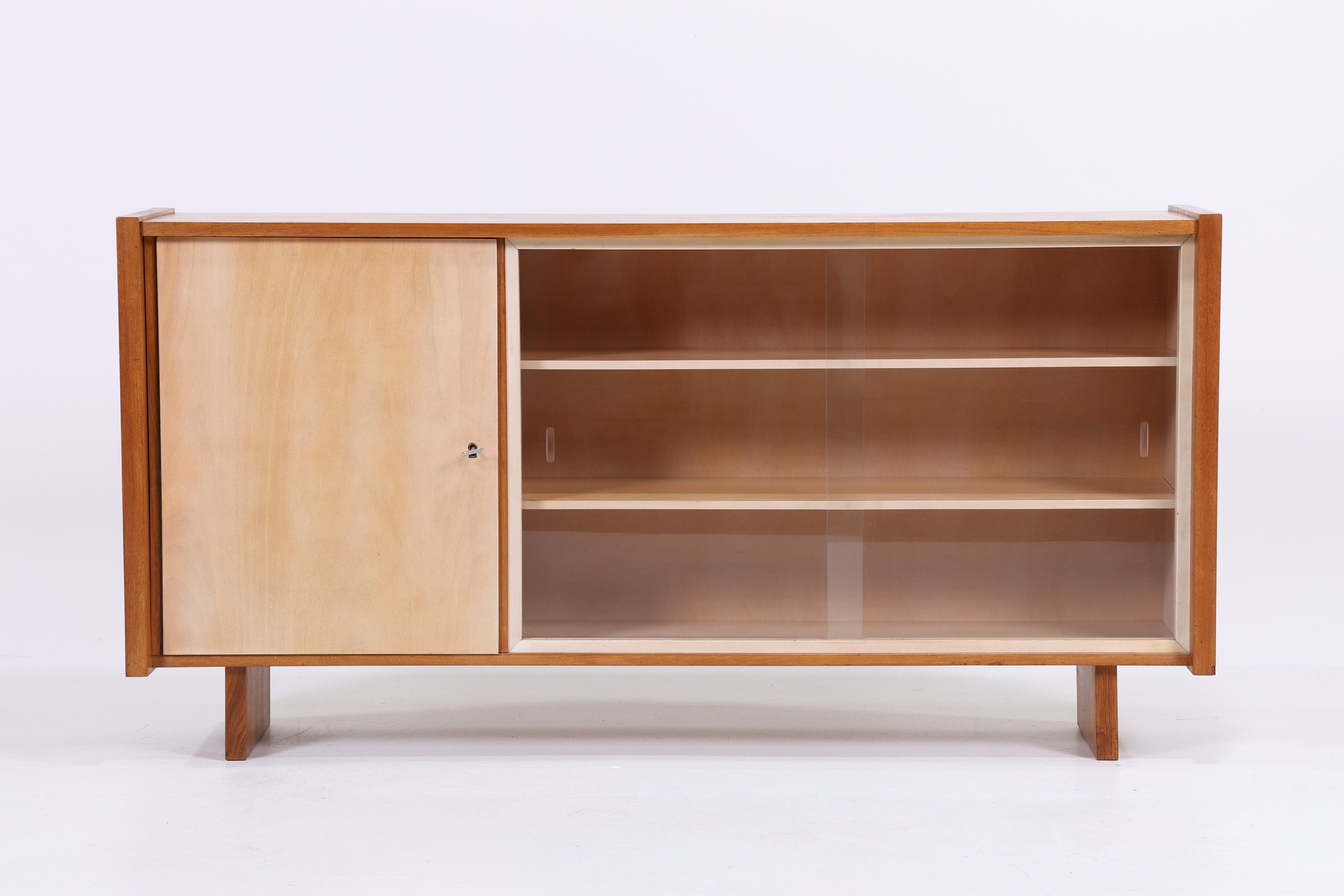 Vintage Glas Sideboard 60er Jahre | Mid Century TV Board Anrichte Schrank Retro Nussbaum Holz Kommode Anbau Einzel Modell