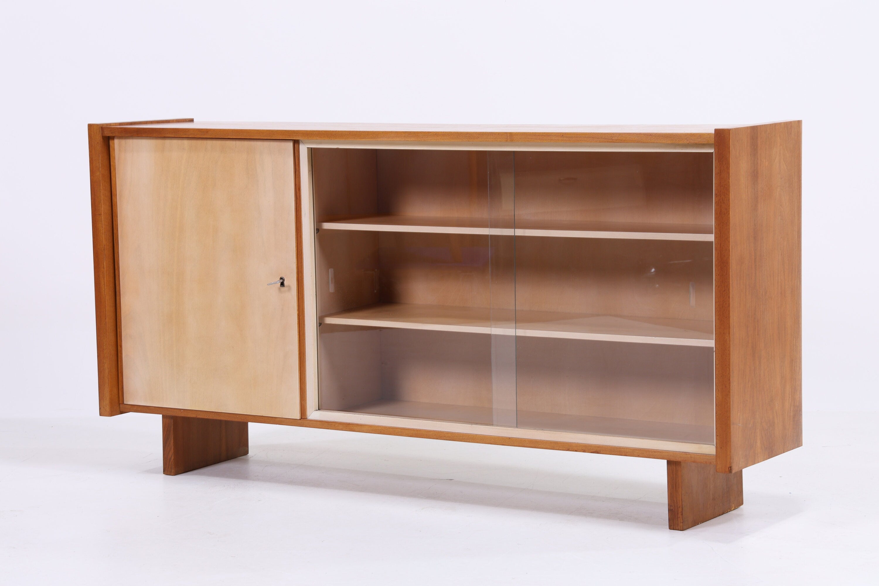 Vintage Glas Sideboard 60er Jahre | Mid Century TV Board Anrichte Schrank Retro Nussbaum Holz Kommode Anbau Einzel Modell