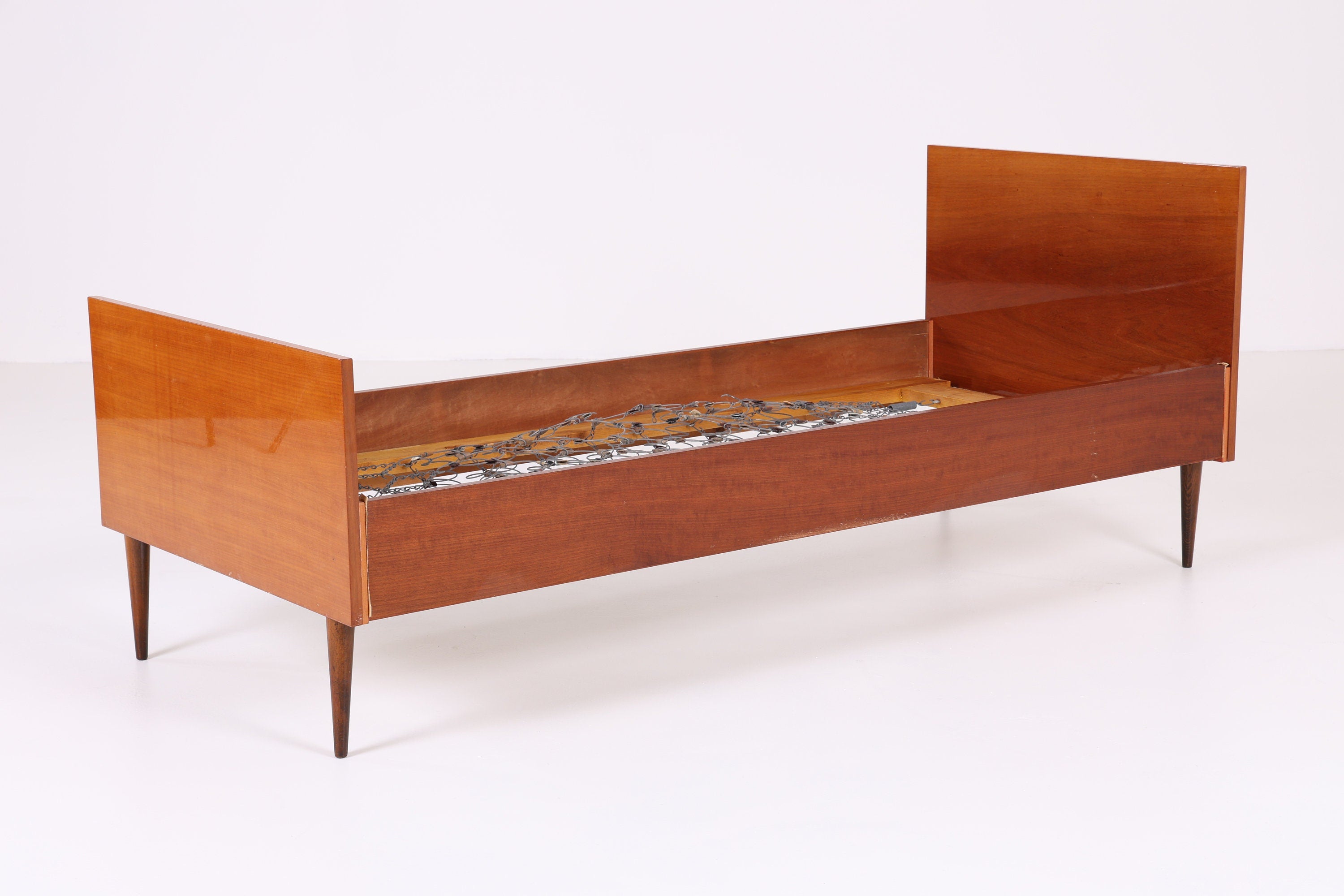 Vintage Bett 60er Jahre | Mid Century Federkernbett Bettgestell Daybed Tagesbett Holz Retro 70er