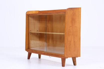 Vintage Glas Kommode 60er Jahre | Mid Century Vitrine Flur Konsole Schrank Antik Retro 70er Holz Braun