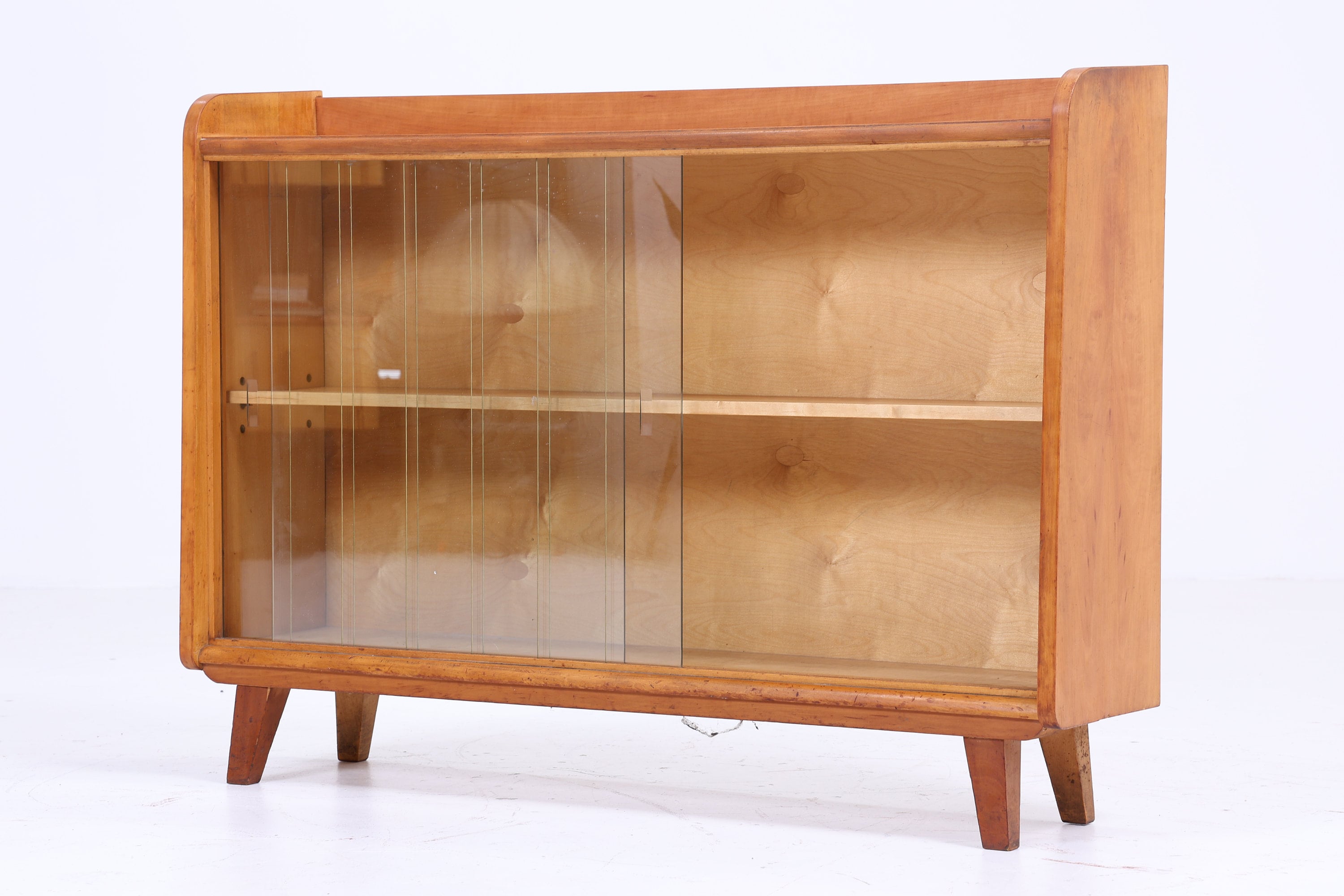 Vintage Glas Kommode 60er Jahre | Mid Century Vitrine Flur Konsole Schrank Antik Retro 70er Holz Braun