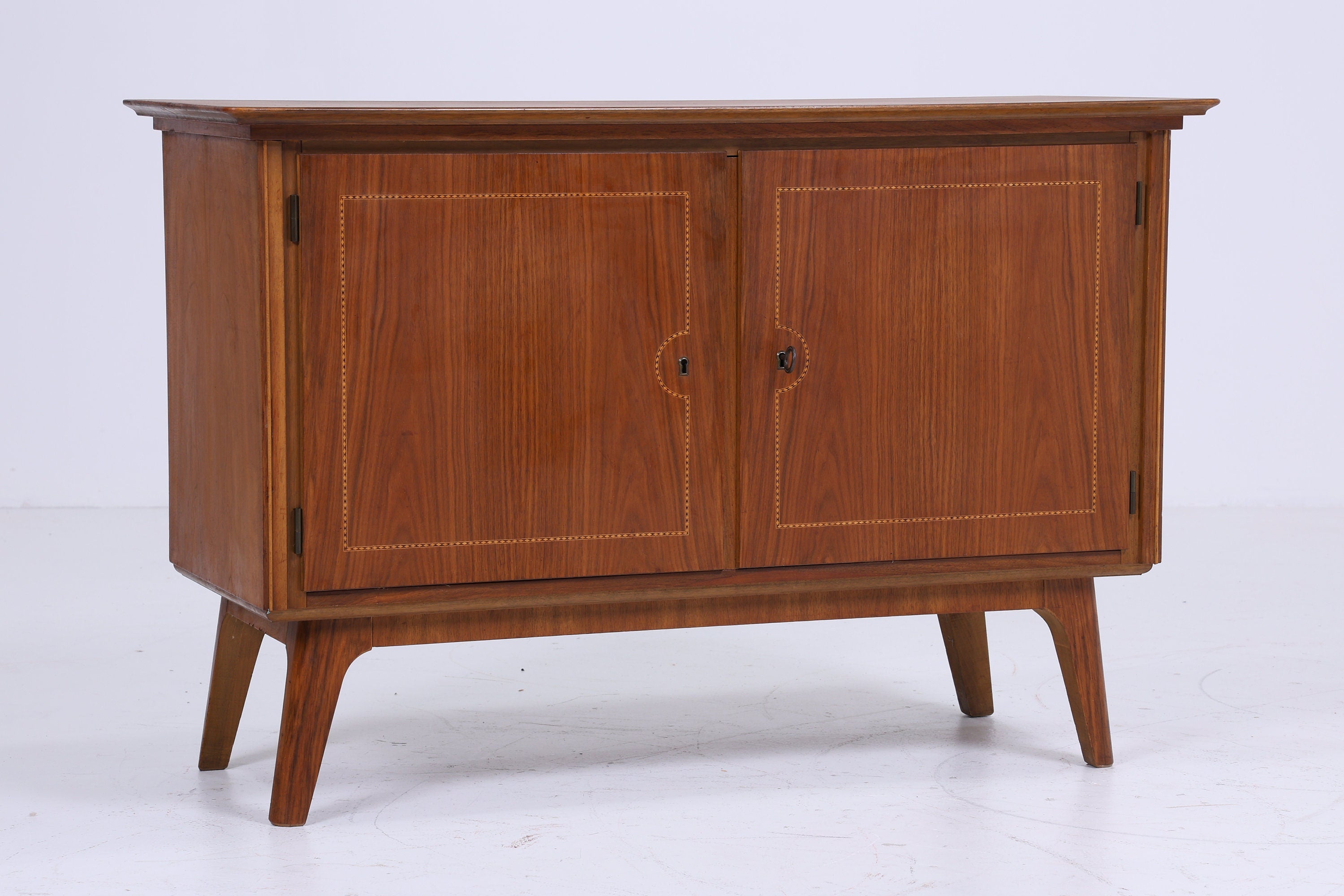 Intarsien Vintage Kommode 60er Jahre | Mid Century Schrank Retro 70er Dunkel Braun