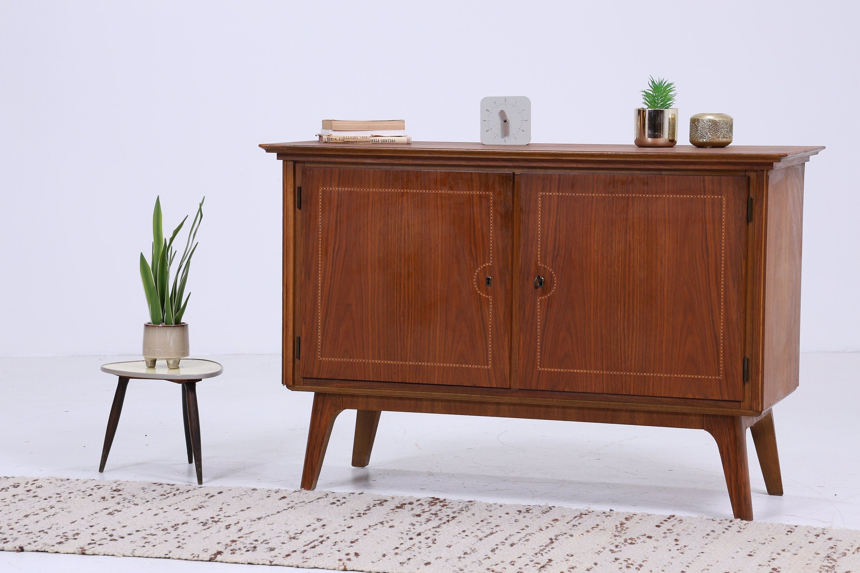 Intarsien Vintage Kommode 60er Jahre | Mid Century Schrank Retro 70er Dunkel Braun