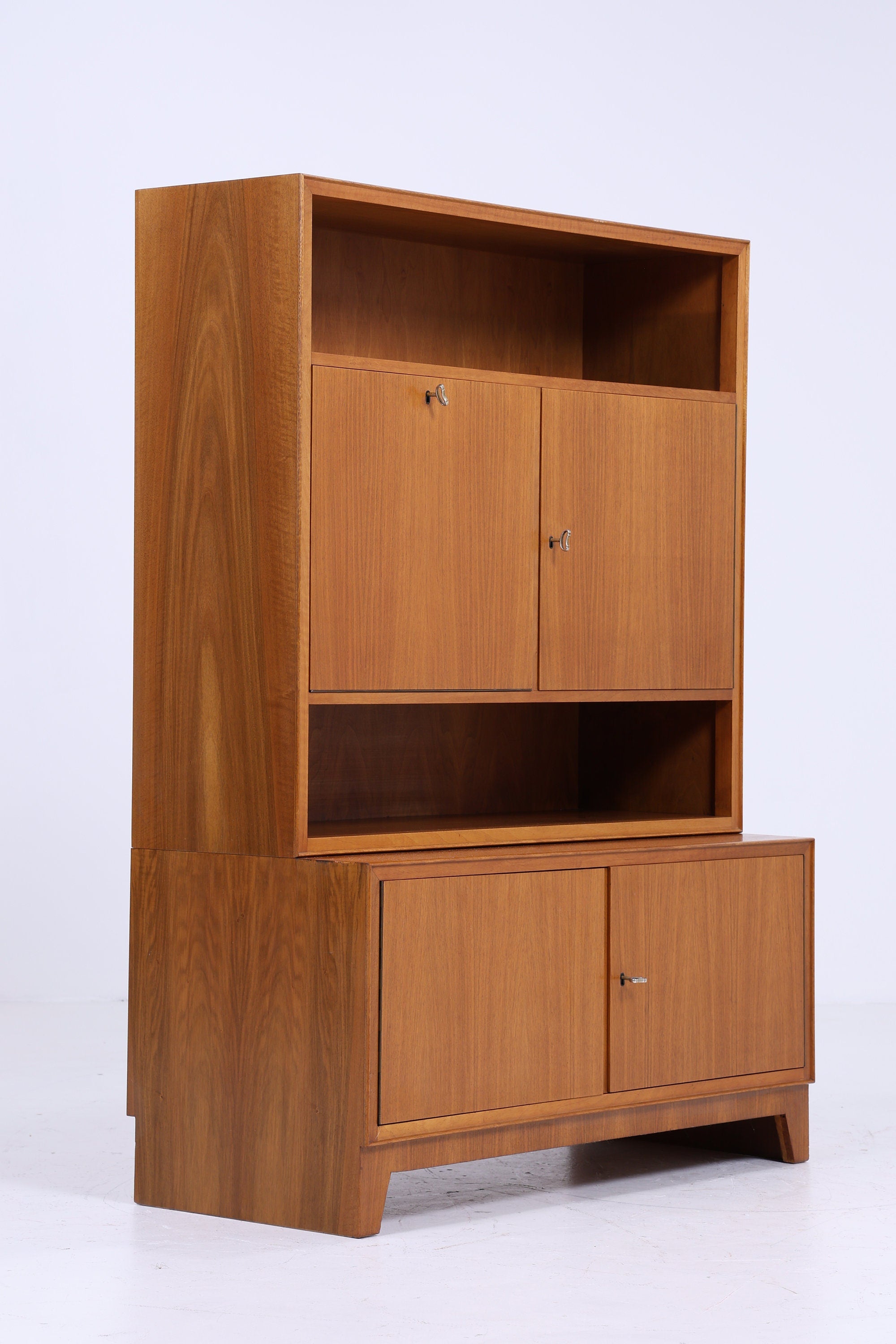 Nussbaum Schrank 60er Jahre | Mid Century Bücherschrank Vintage Fächerschrank Aufbewahrung Barschrank Holz