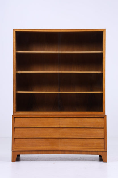 Nussbaum Vitrine 60er Jahre | Mid Century Bücherschrank Vintage Schubladen Regal Aufbewahrung Barschrank Holz Glas