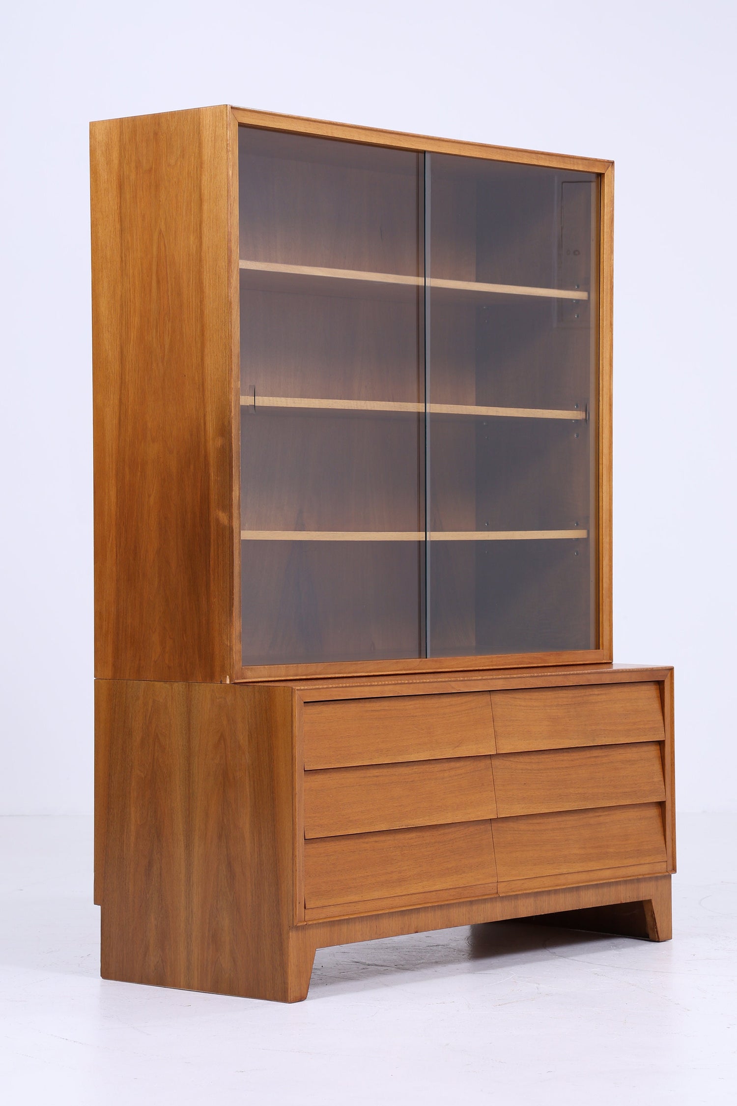 Nussbaum Vitrine 60er Jahre | Mid Century Bücherschrank Vintage Schubladen Regal Aufbewahrung Barschrank Holz Glas