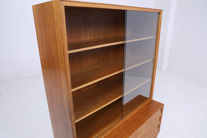 Nussbaum Vitrine 60er Jahre | Mid Century Bücherschrank Vintage Schubladen Regal Aufbewahrung Barschrank Holz Glas