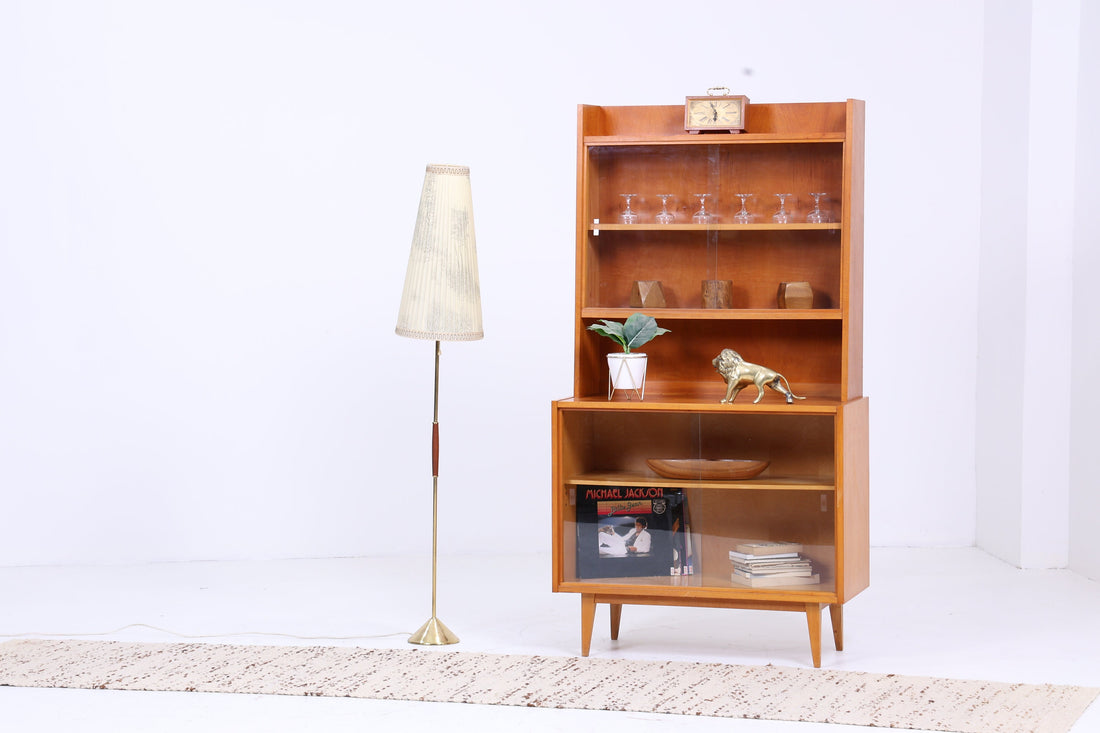 Vintage Mid Century Vitrine aus den 60er Jahren | Retro Original Design Glas Schrank Bücherregal Wäscheschrank Holz