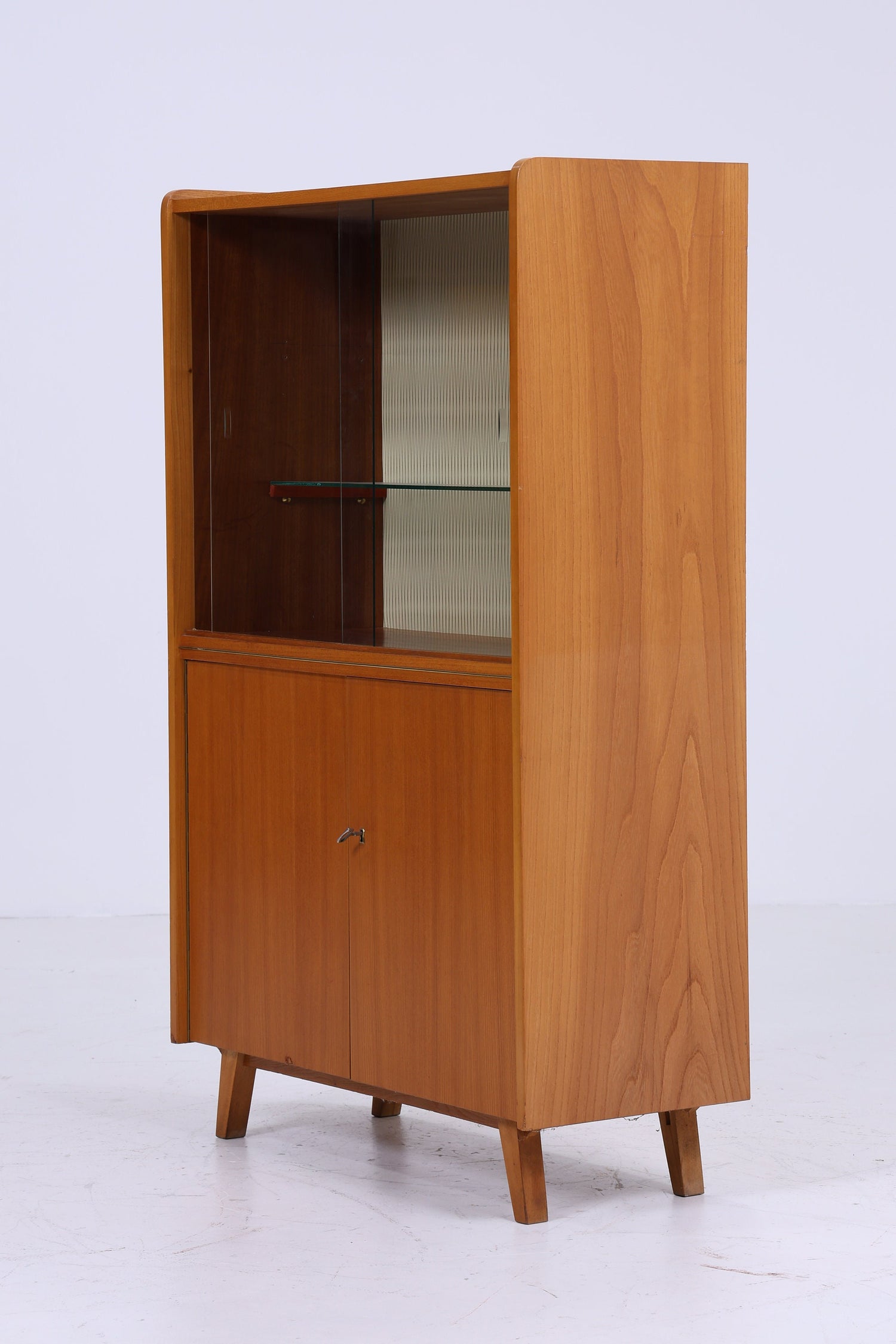 Klassische Vintage Glas Vitrine | Mid Century Bücherregal 60er Jahre |  Retro Schrank mit Glas Schiebetüren Holz Aufbewahrung