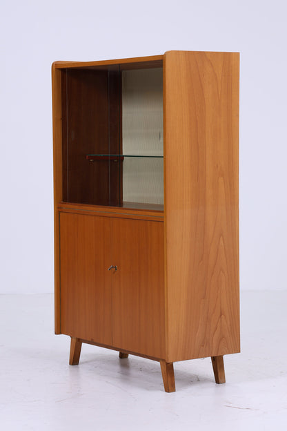 Klassische Vintage Glas Vitrine | Mid Century Bücherregal 60er Jahre |  Retro Schrank mit Glas Schiebetüren Holz Aufbewahrung