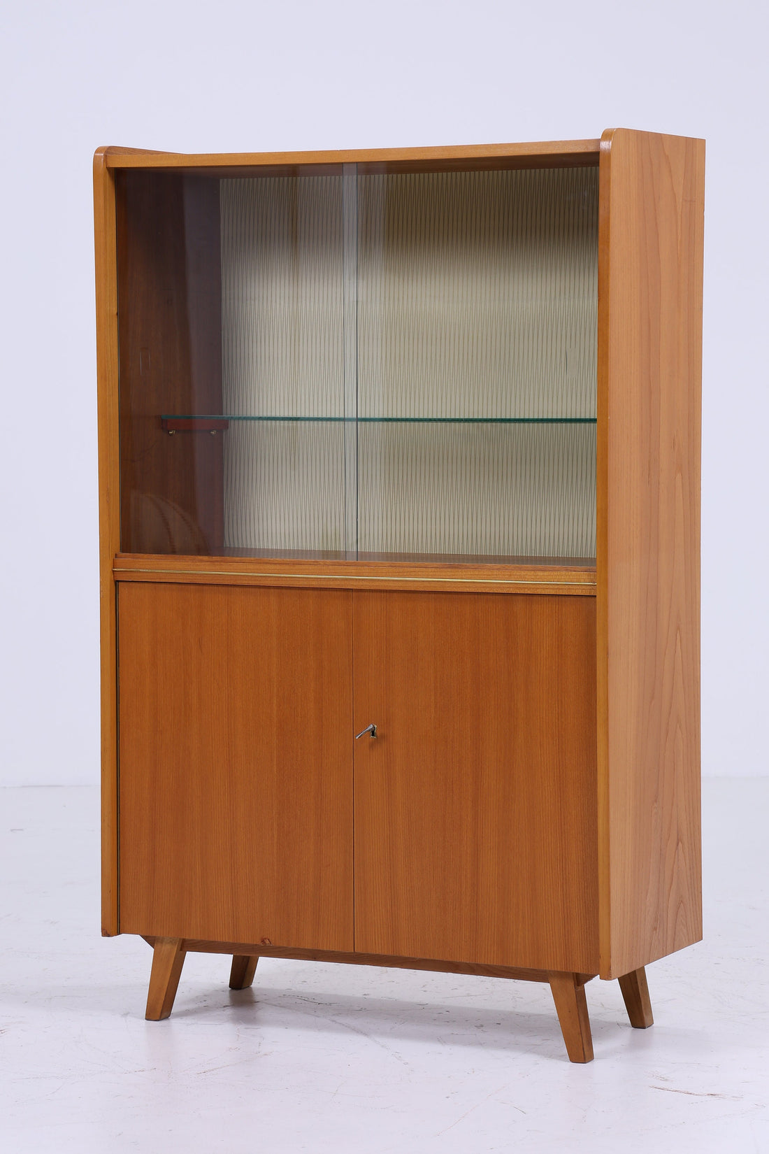 Klassische Vintage Glas Vitrine | Mid Century Bücherregal 60er Jahre |  Retro Schrank mit Glas Schiebetüren Holz Aufbewahrung