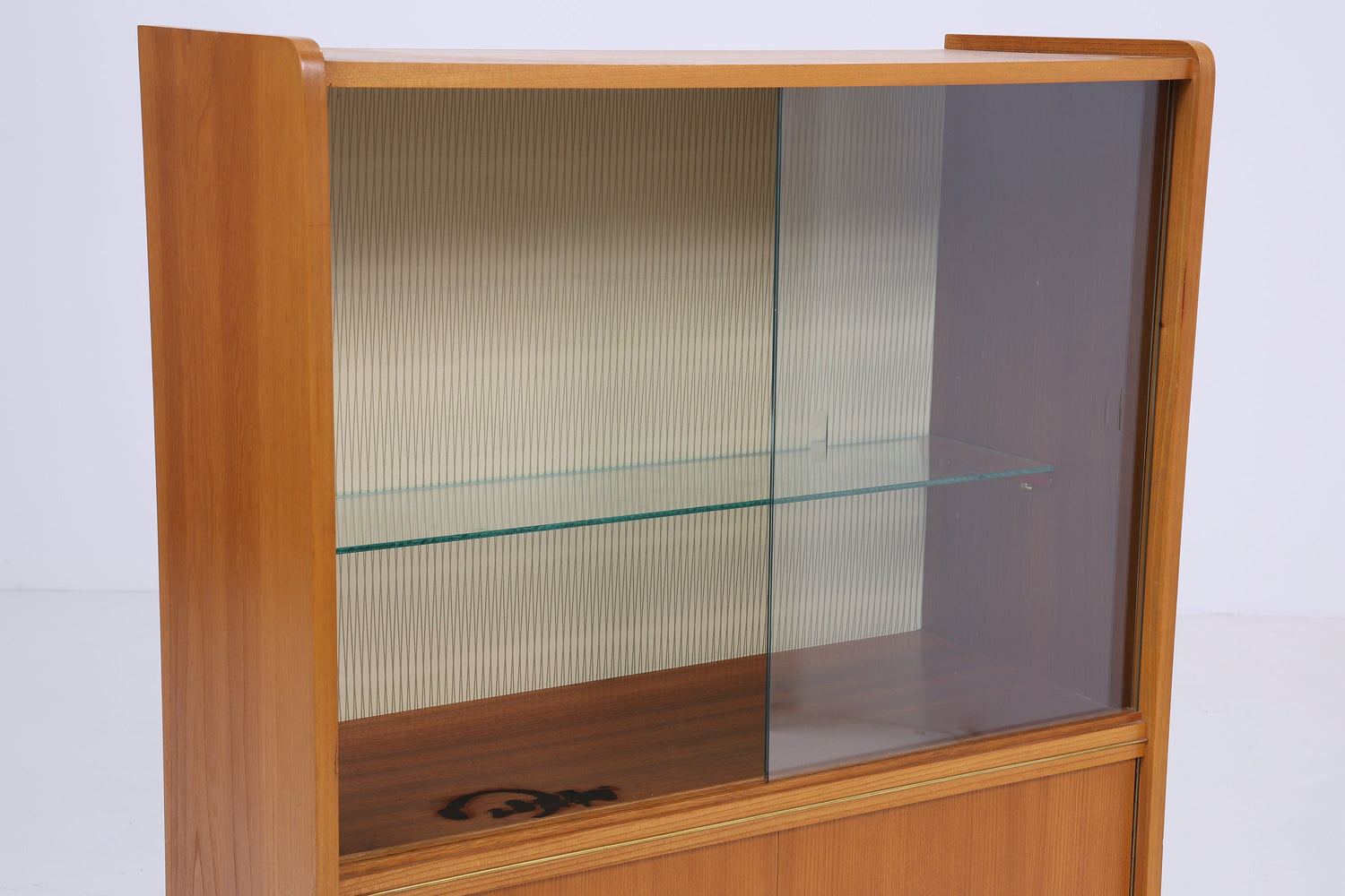 Klassische Vintage Glas Vitrine | Mid Century Bücherregal 60er Jahre |  Retro Schrank mit Glas Schiebetüren Holz Aufbewahrung