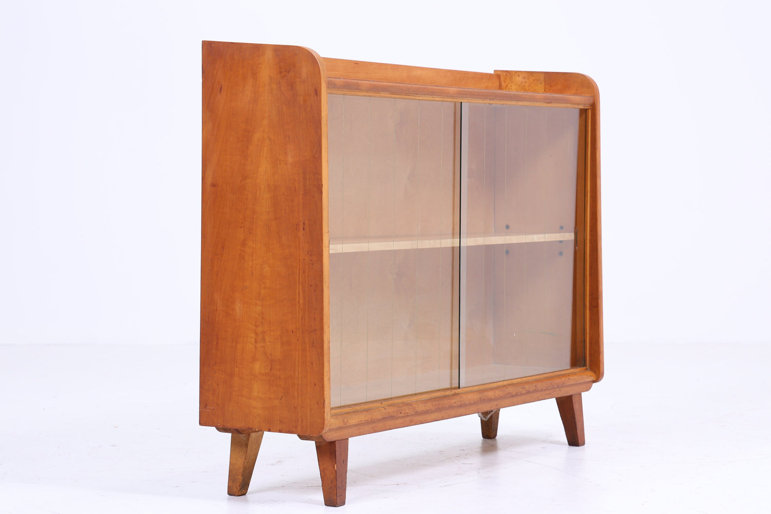 Vintage Glas Kommode 60er Jahre | Mid Century Vitrine Flur Konsole Schrank Antik Retro 70er Holz Braun