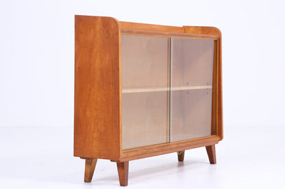 Vintage Glas Kommode 60er Jahre | Mid Century Vitrine Flur Konsole Schrank Antik Retro 70er Holz Braun