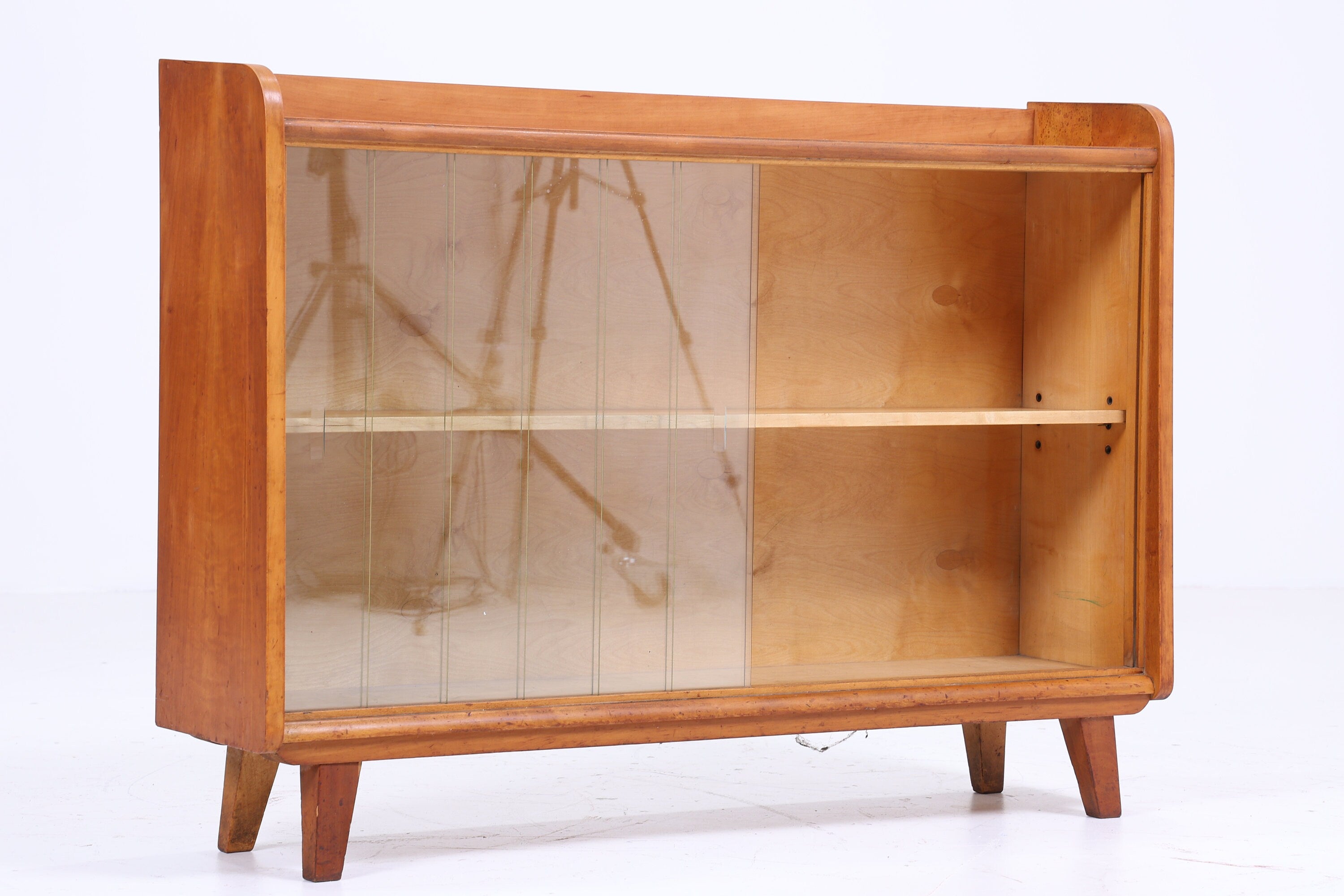 Vintage Glas Kommode 60er Jahre | Mid Century Vitrine Flur Konsole Schrank Antik Retro 70er Holz Braun