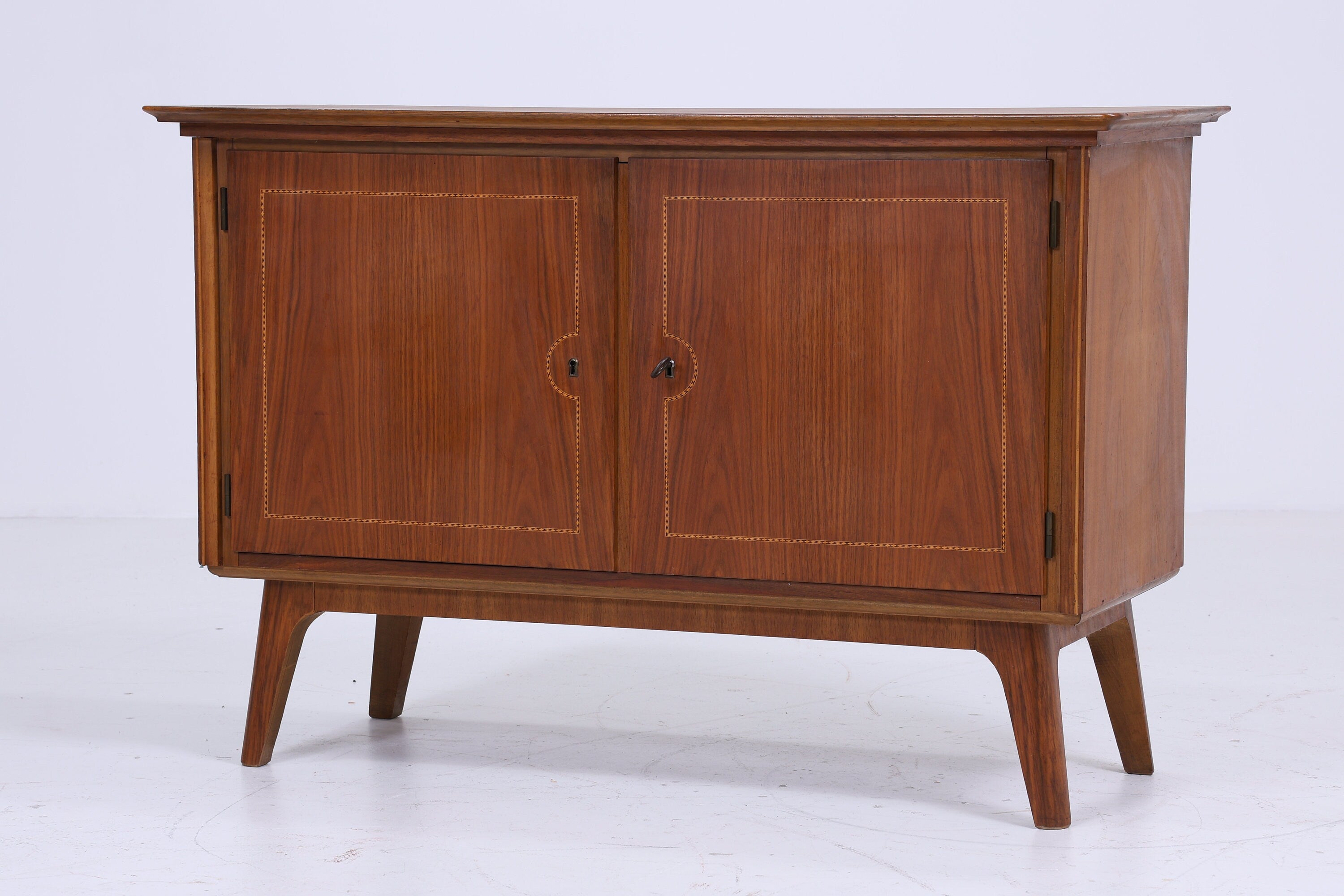 Intarsien Vintage Kommode 60er Jahre | Mid Century Schrank Retro 70er Dunkel Braun