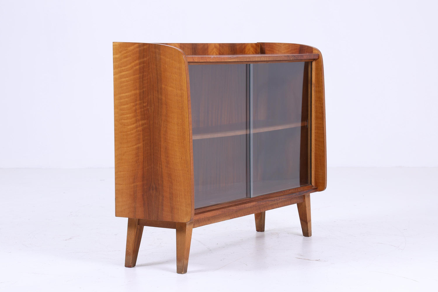 Vintage Glas Kommode 60er Jahre | Mid Century Vitrine Flur Konsole Schrank Aufbewahrung Retro Holz 70er Braun Glasvitrine