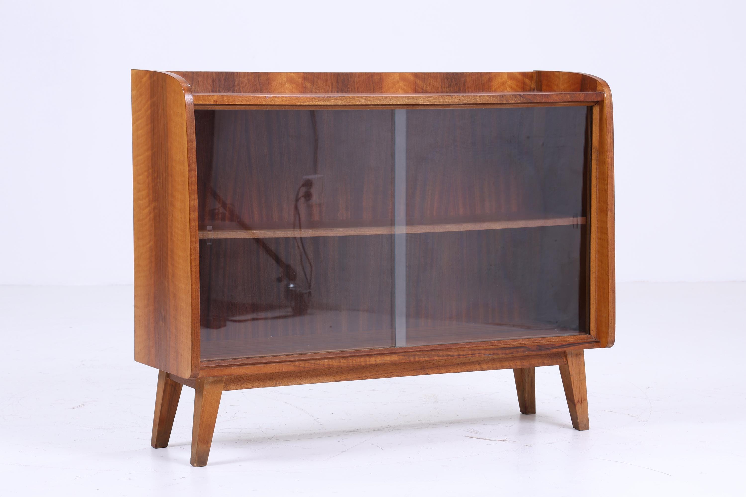 Vintage Glas Kommode 60er Jahre | Mid Century Vitrine Flur Konsole Schrank Aufbewahrung Retro Holz 70er Braun Glasvitrine