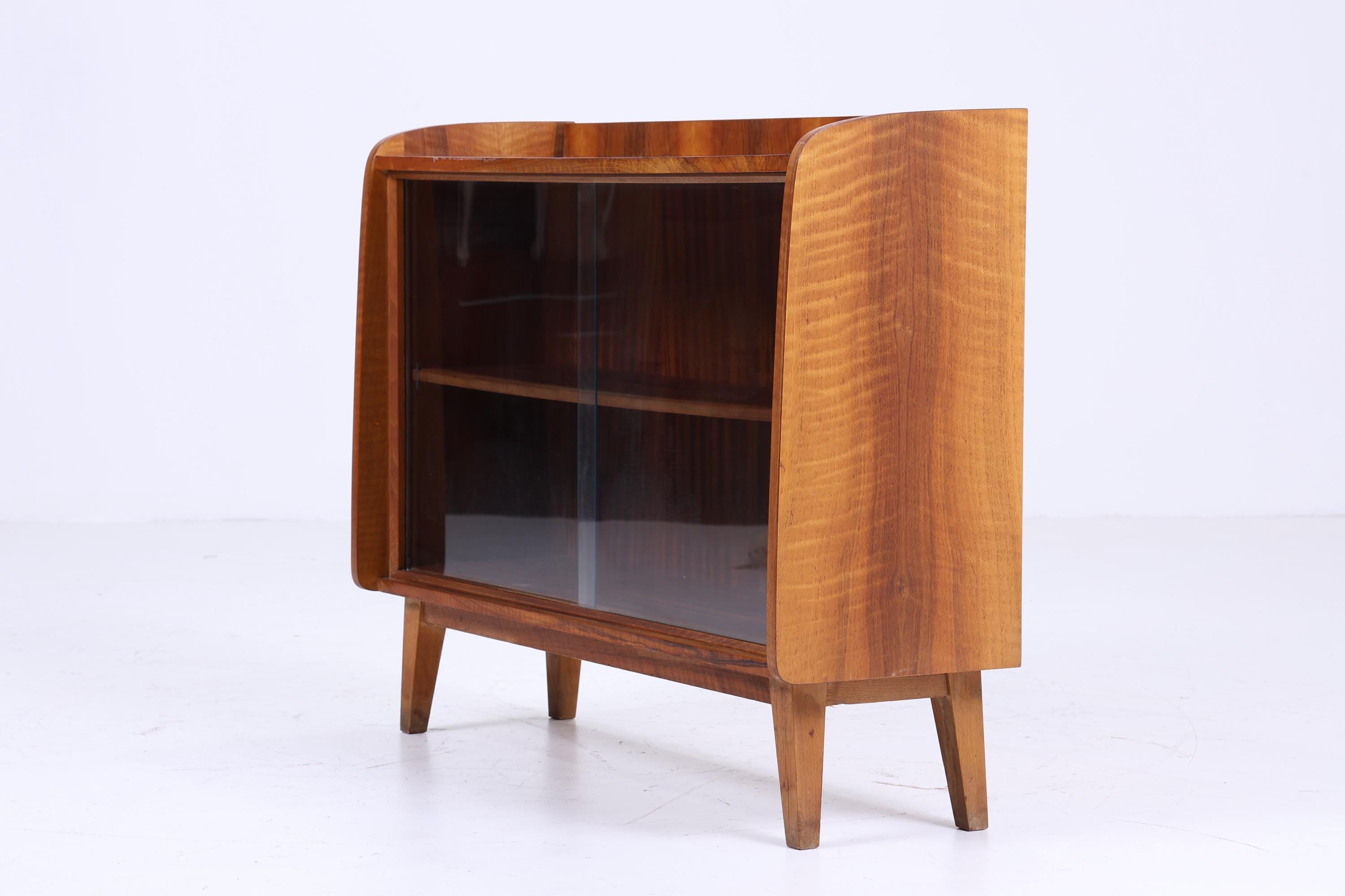 Vintage Glas Kommode 60er Jahre | Mid Century Vitrine Flur Konsole Schrank Aufbewahrung Retro Holz 70er Braun Glasvitrine