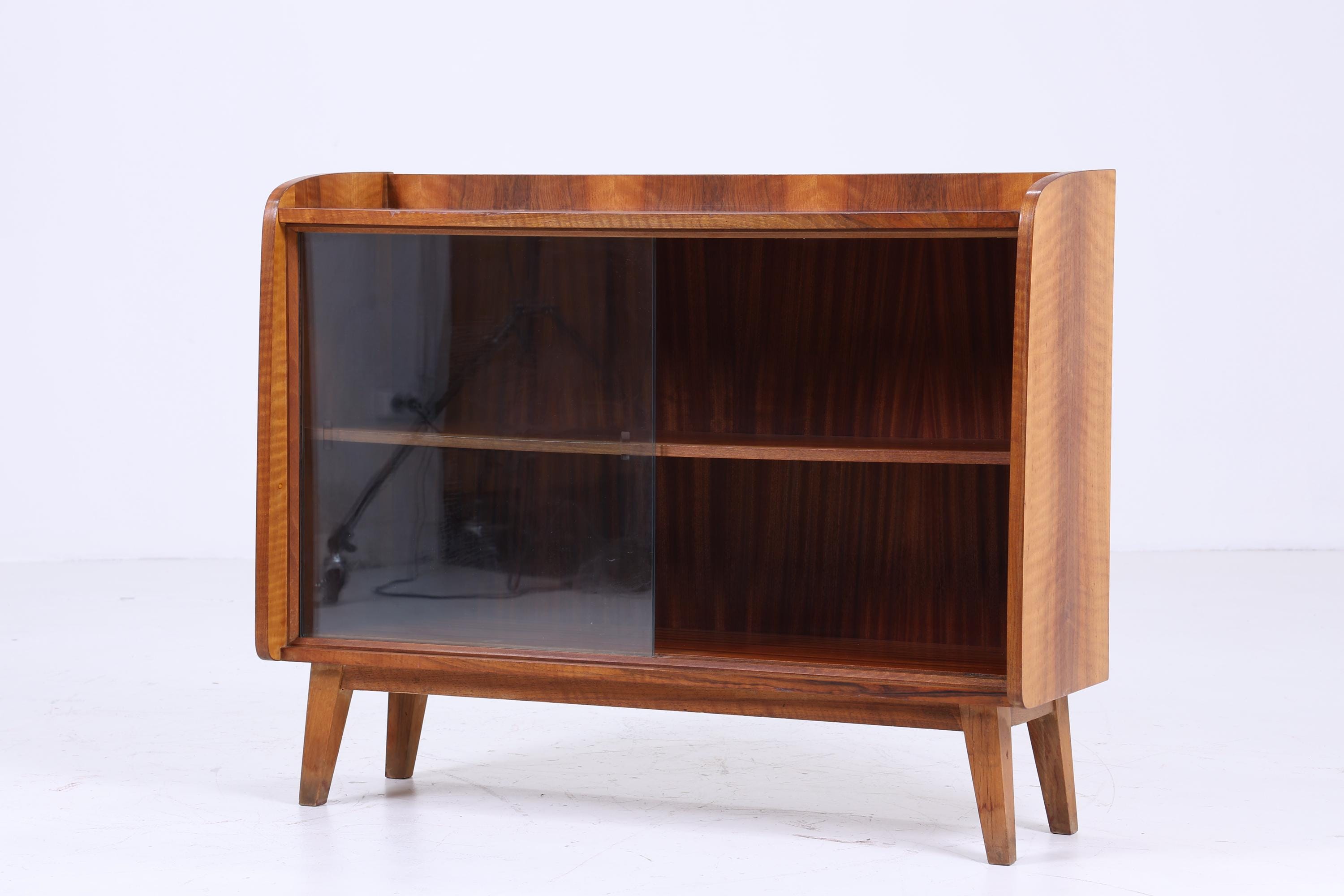 Vintage Glas Kommode 60er Jahre | Mid Century Vitrine Flur Konsole Schrank Aufbewahrung Retro Holz 70er Braun Glasvitrine