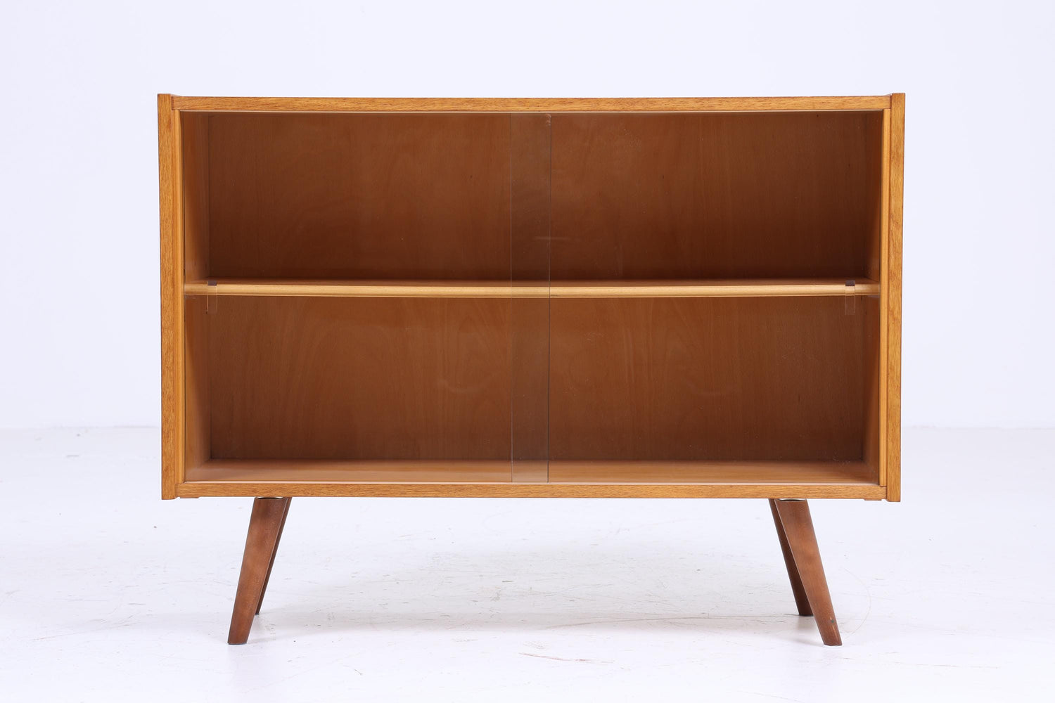 Vintage Glas Kommode 60er Jahre | Mid Century Vitrine Flur Konsole Schrank Retro 70er Holz Braun Esche Aufbewahrung