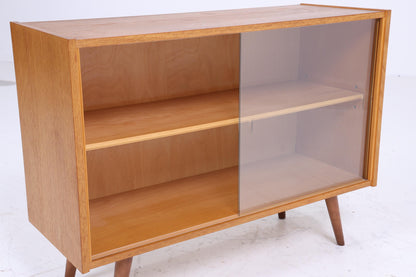 Vintage Glas Kommode 60er Jahre | Mid Century Vitrine Flur Konsole Schrank Retro 70er Holz Braun Esche Aufbewahrung