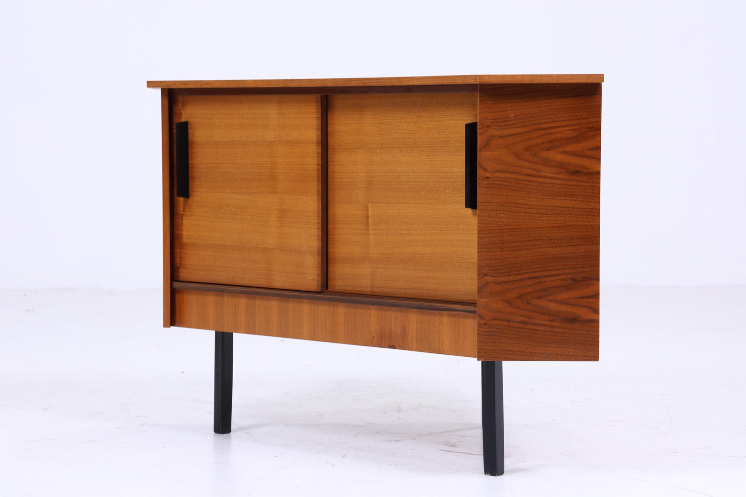 Vintage Eckkommode 60er Jahre | Mid Century Kommode Schrank Retro 70er Holz Aufbewahrung Schiebetüren Nussbaum